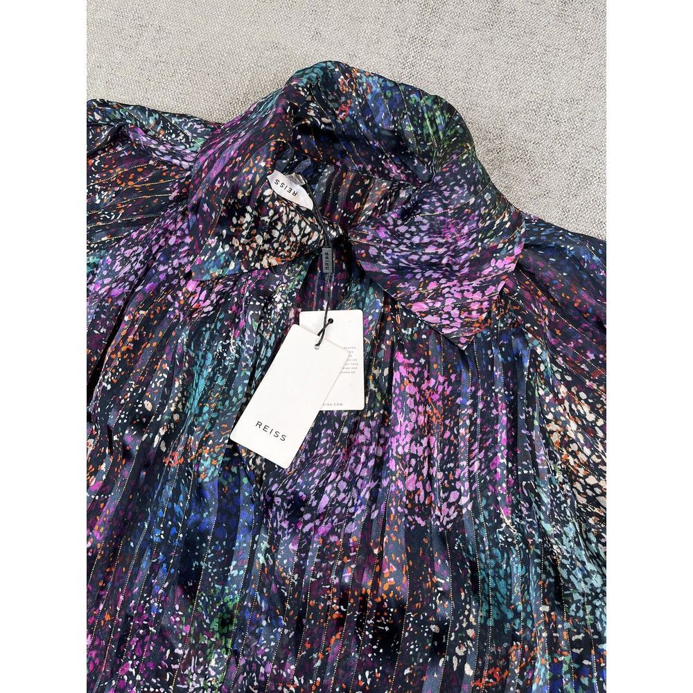 *NWT* Reiss Blouse Womens Black Darcey Metallic High Neck Pullover - Sz 4